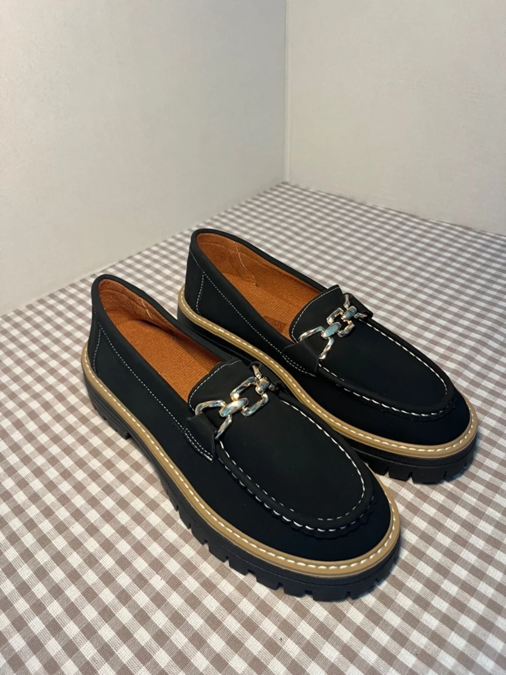 Chunky Black Chain-Accent Lightweight Summer Loafers Size EU 40, Serra Brand